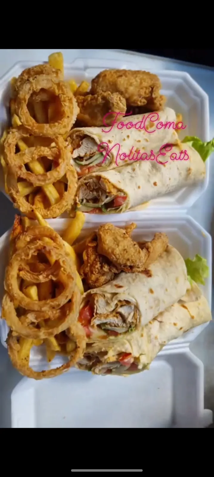 Chicken Wrap + Wings + Onion Rings + Chips