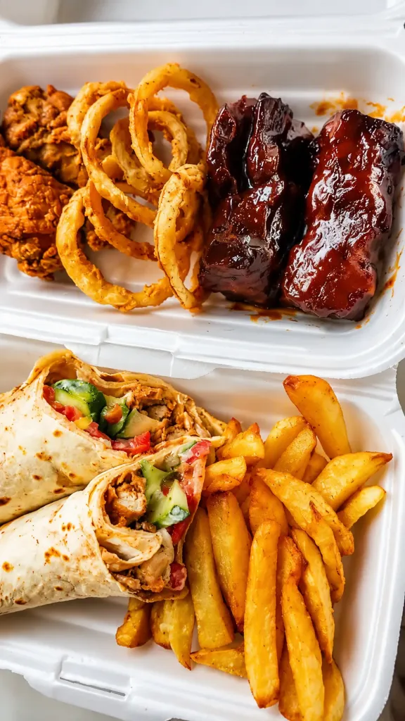Wings + Ribs + Wrap + Onion Rings + Chips